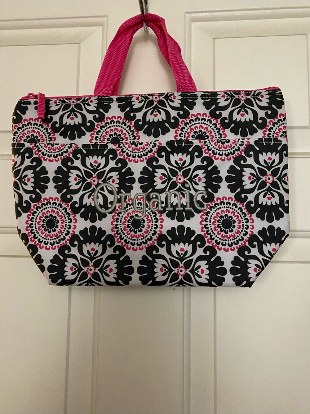 Thirty One Pink & Black Patterned Zippered Cooler Tote